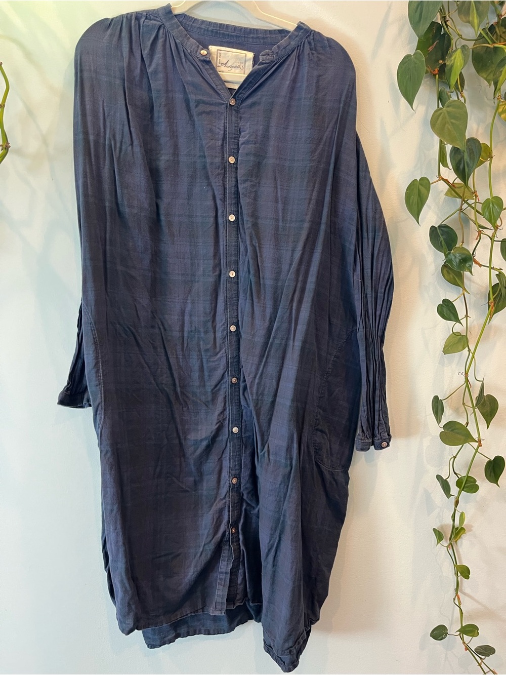 Ichi Antiquites 100% Cotton Plaid Button Up Dress or Long Tunic OSFM